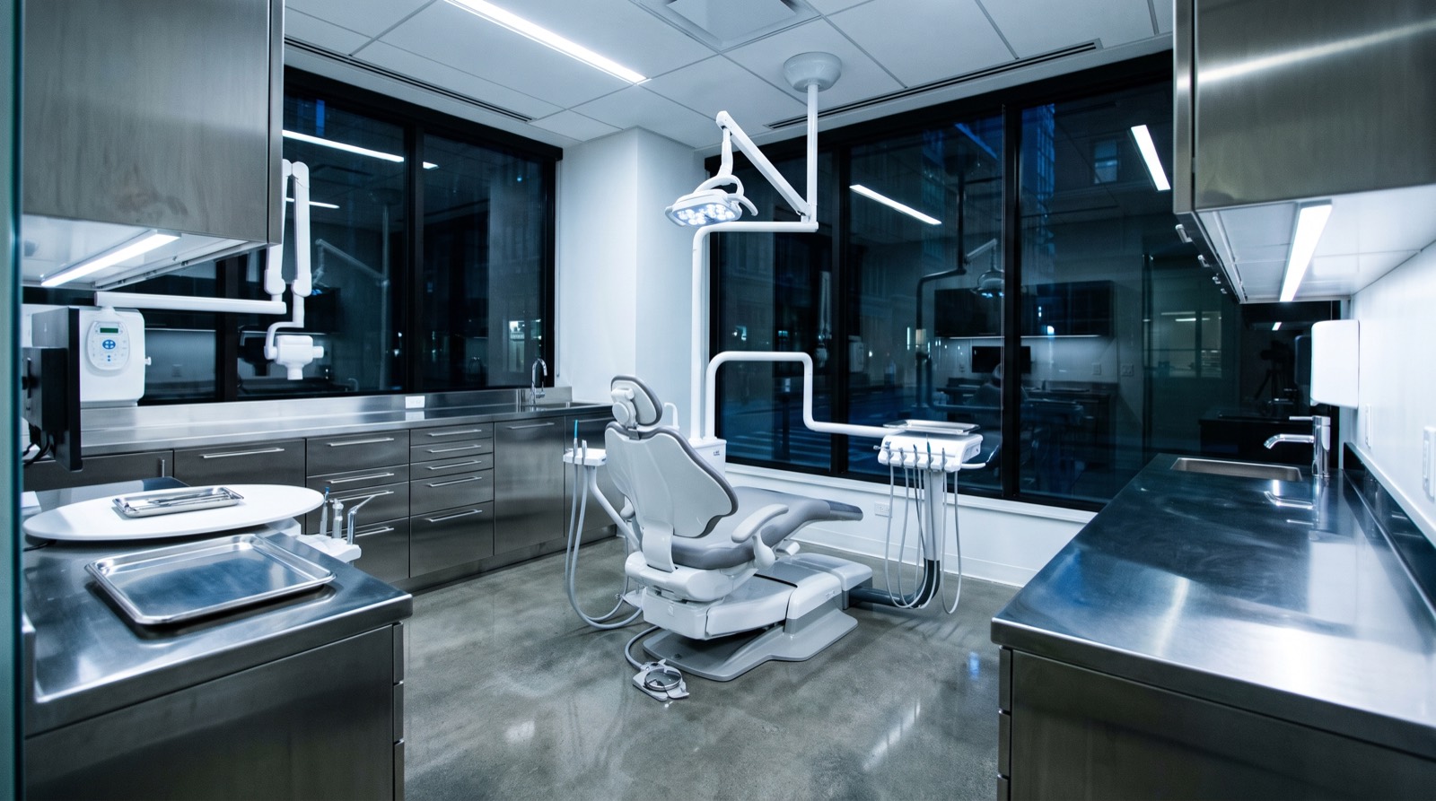 Spotless dental treatment room cleaned after hours